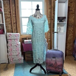 Elegant Light Blue Lace Dress